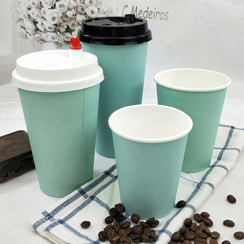 Blue Thick Paper Cup Disposable Coffee Cup Milk Tea Hot Drink Beverage Takeaway Packaging Cups with Lids Disposable Cup