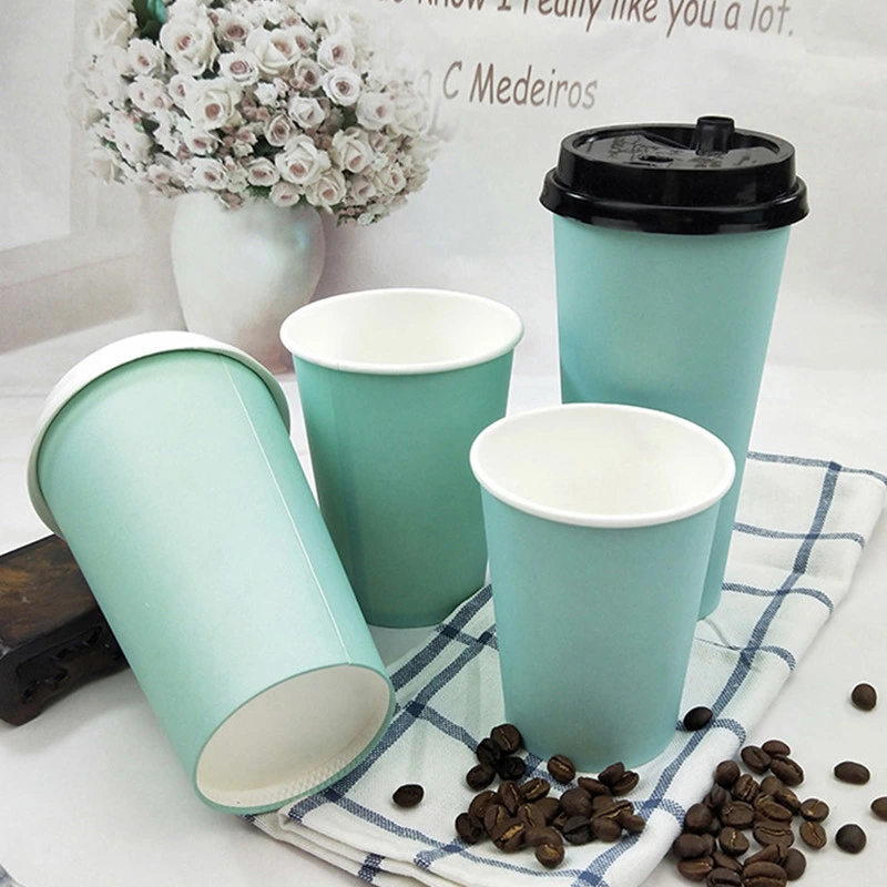 Blue Thick Paper Cup Disposable Coffee Cup Milk Tea Hot Drink Beverage Takeaway Packaging Cups with Lids Disposable Cup